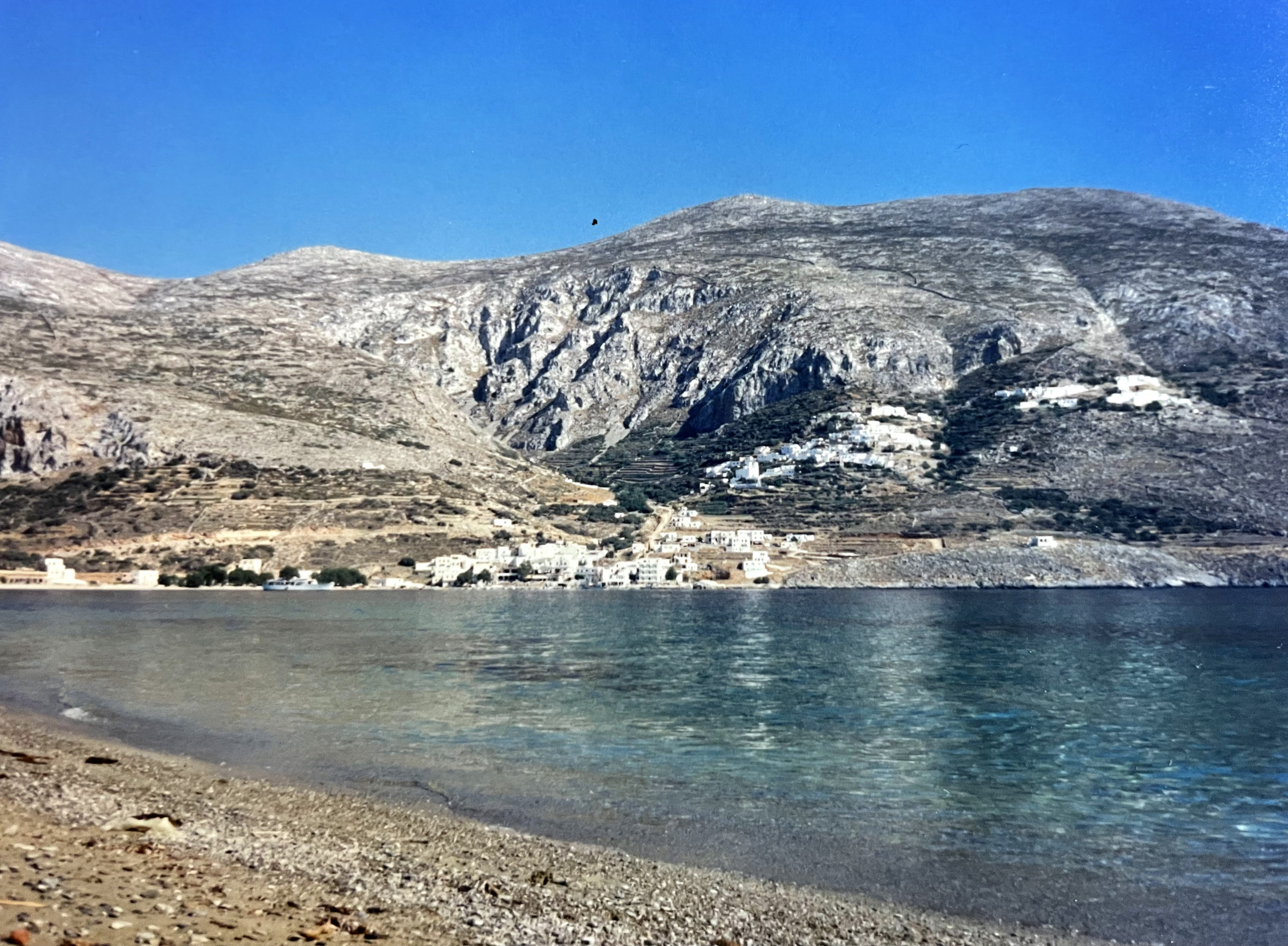 A pictue of Aigiali in 1990. Potamos and Ormos, Amorgos